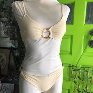 SOLD!//Cream-colored bikini, faux tortoise shell accents!!
